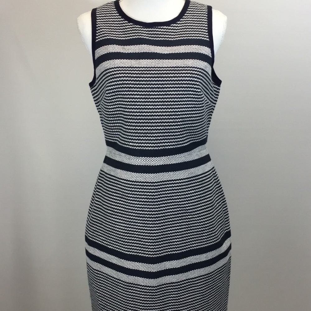 Like New J.Crew Navy and White Tweed Midi Dress